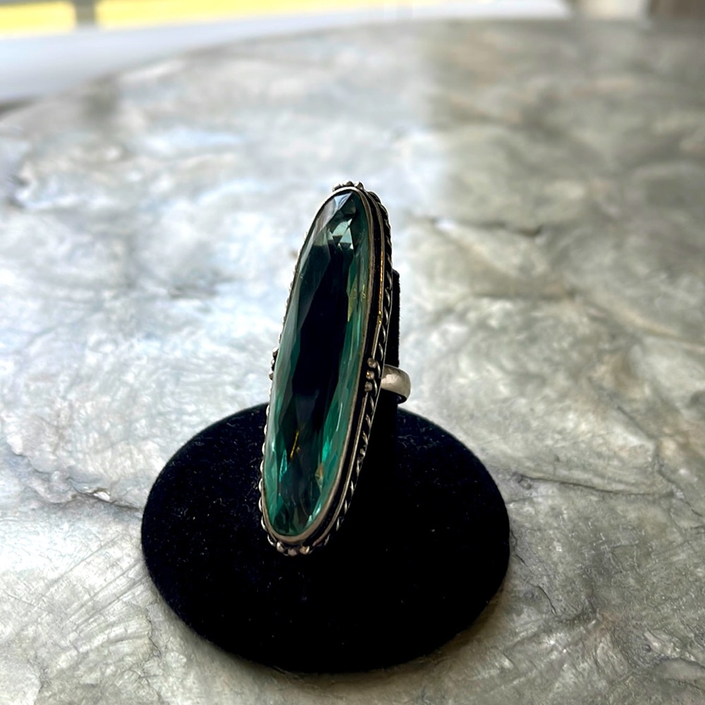 Green Amethyst and Sterling Silver Statement Ring